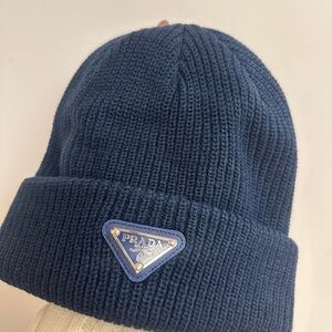 Prada Dark Blue Ribbed Beanie